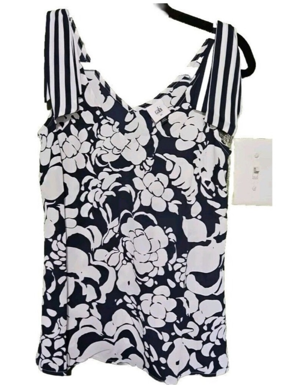 CAbi Navy & White Floral Tie-Strap Camisole